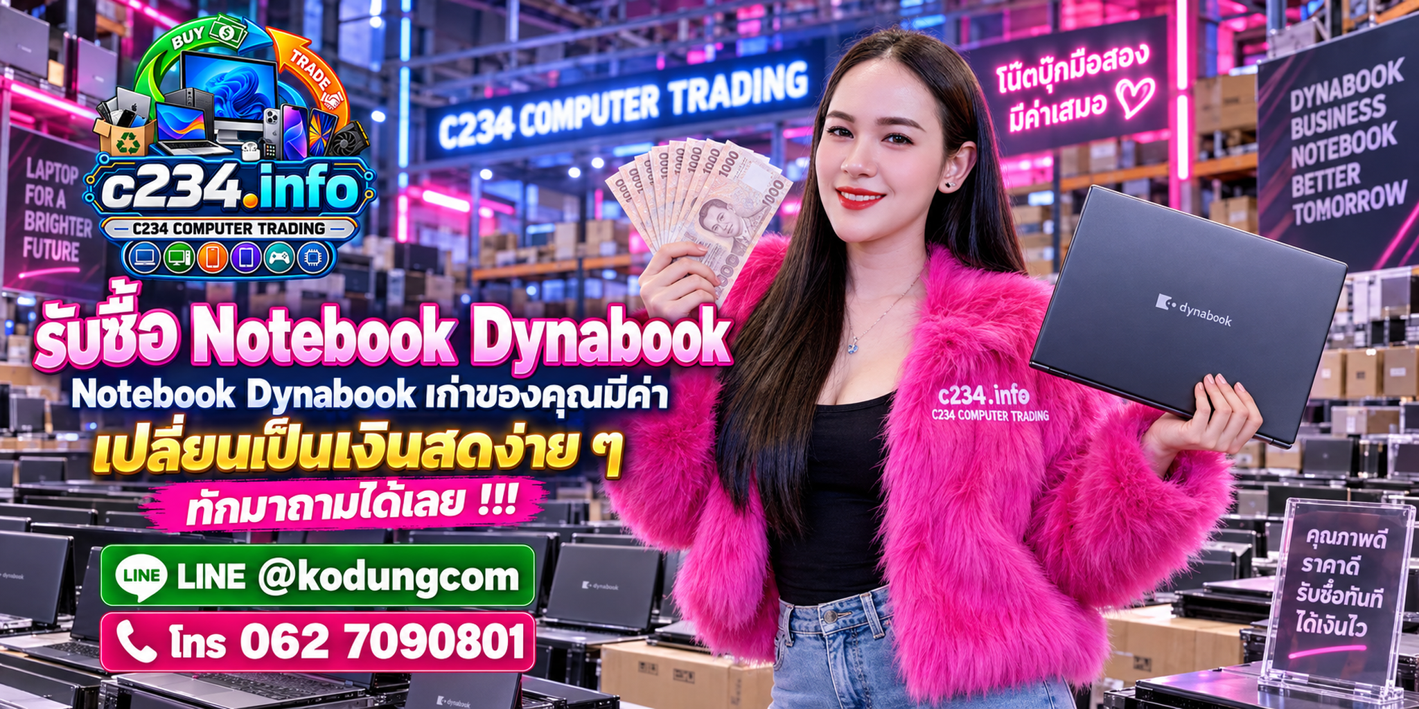 C234 Computer Trading รับซื้อ ขาย จำหน่าย Notebook Dynabook ติดต่อ LINE @kodungcom โทร 062-7090801