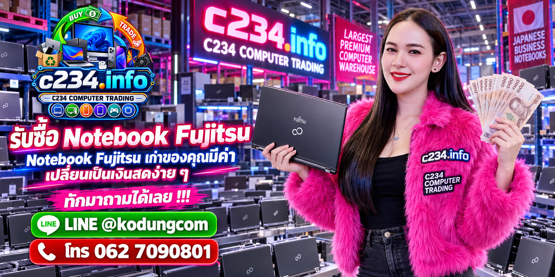 C234 Computer Trading รับซื้อ Notebook Fujitsu และ Fujitsu LIFEBOOK เก่า มือสอง เสีย ติดต่อ LINE @kodungcom โทร 062-7090801